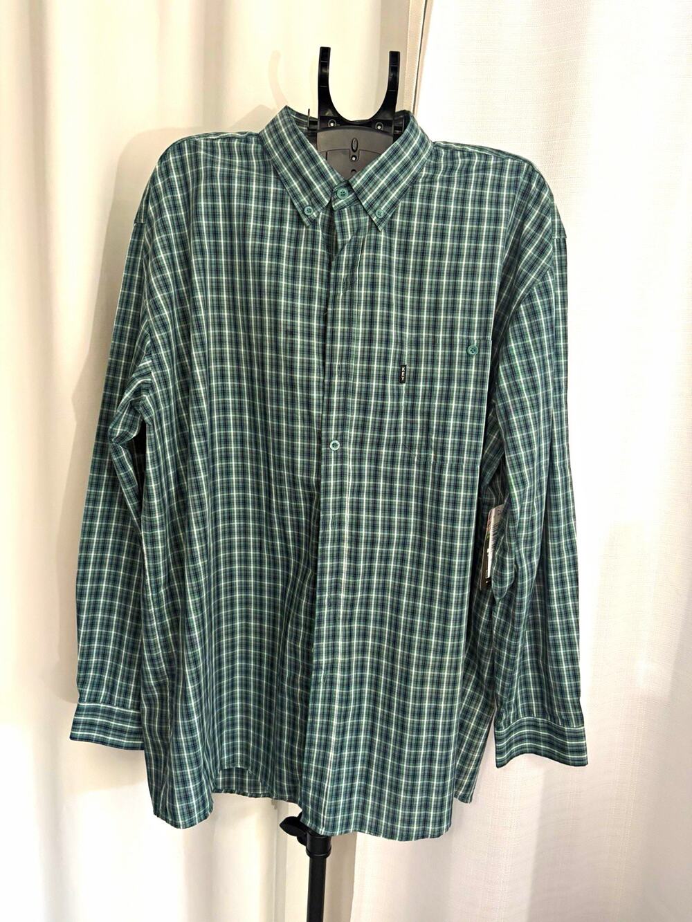 KEY Men's 2XLT Green Plaid Long Sleeve Button-Up Button-Down Pockets #0159